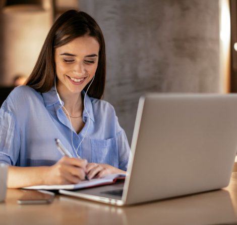 Businesswoman in having a video call on laptop.